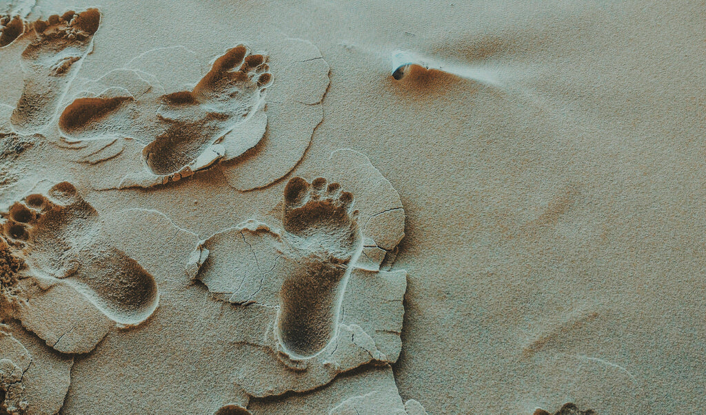 Footprints in sand to symbolise Carbon Footprint